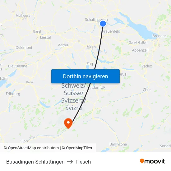 Basadingen-Schlattingen to Fiesch map