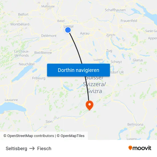 Seltisberg to Fiesch map