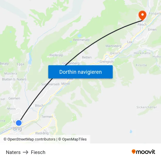 Naters to Fiesch map