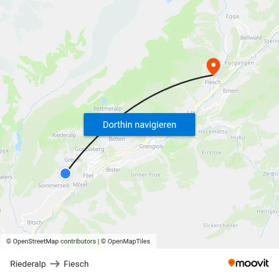 Riederalp to Fiesch map