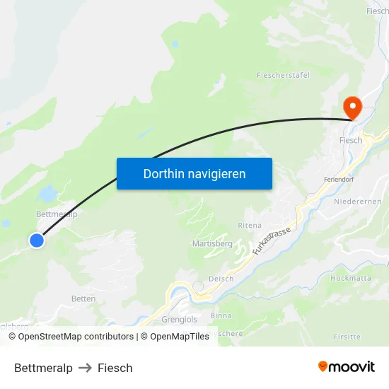 Bettmeralp to Fiesch map