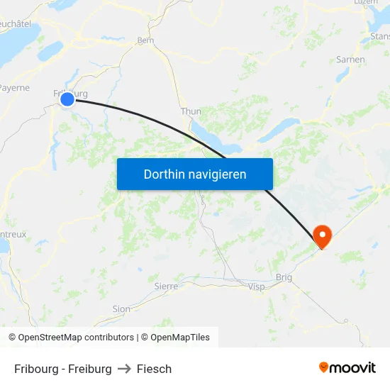 Fribourg - Freiburg to Fiesch map