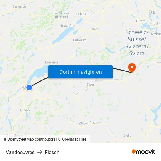 Vandoeuvres to Fiesch map