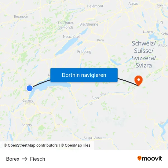 Borex to Fiesch map