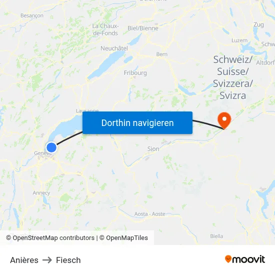 Anières to Fiesch map
