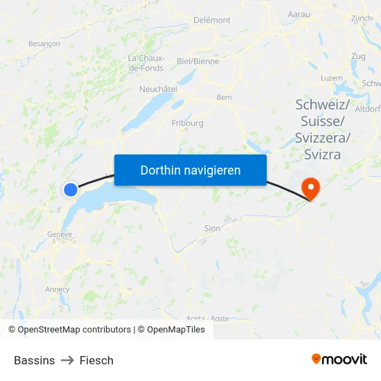Bassins to Fiesch map