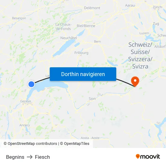 Begnins to Fiesch map