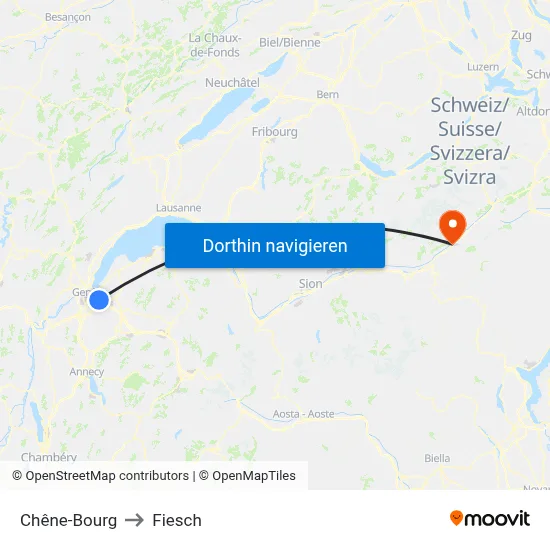 Chêne-Bourg to Fiesch map