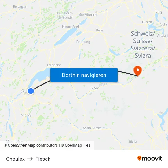 Choulex to Fiesch map