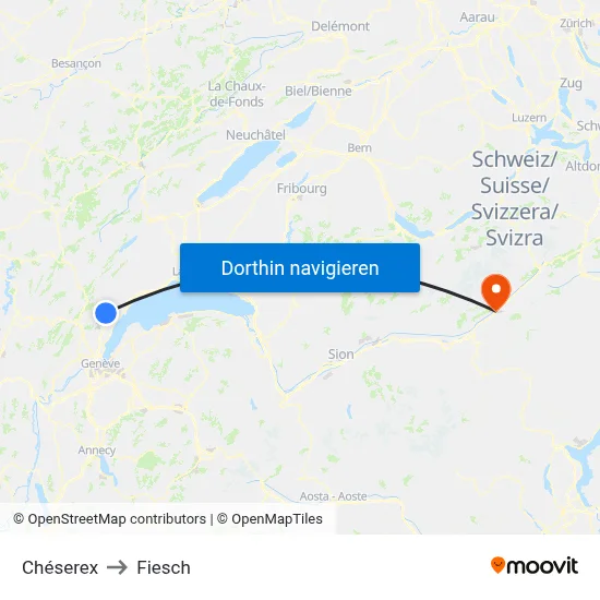 Chéserex to Fiesch map
