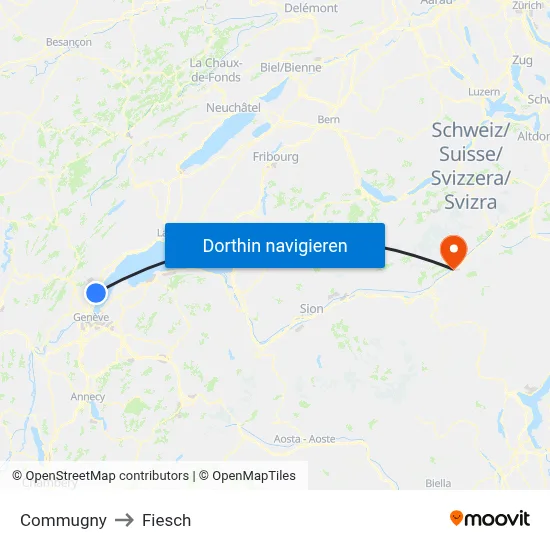 Commugny to Fiesch map