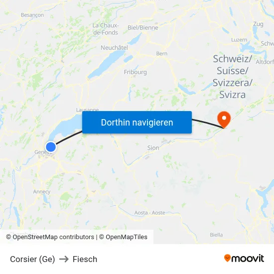 Corsier (Ge) to Fiesch map