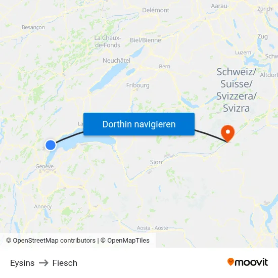 Eysins to Fiesch map