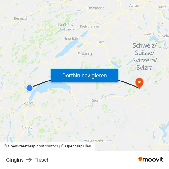 Gingins to Fiesch map