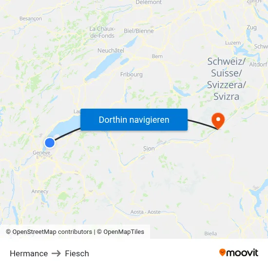 Hermance to Fiesch map