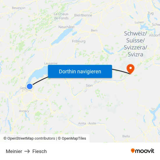 Meinier to Fiesch map