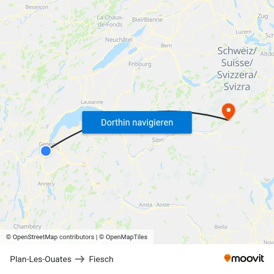 Plan-Les-Ouates to Fiesch map