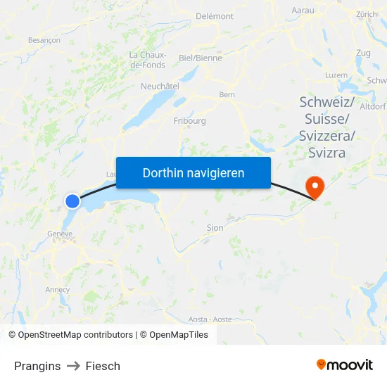 Prangins to Fiesch map
