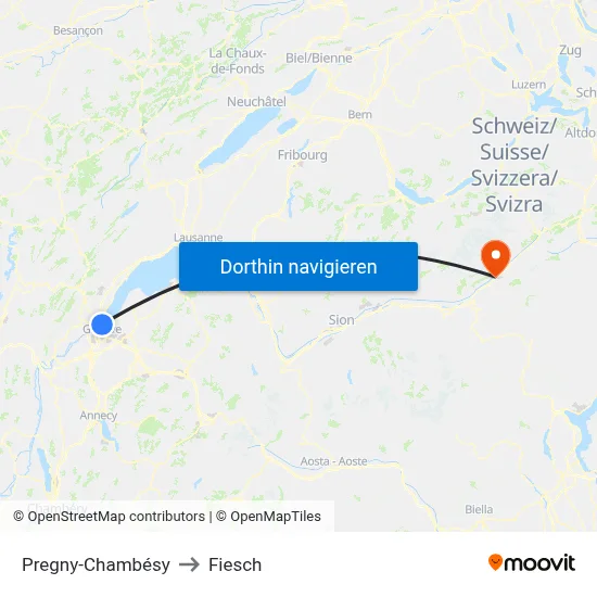 Pregny-Chambésy to Fiesch map