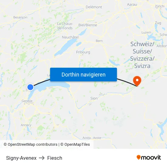 Signy-Avenex to Fiesch map