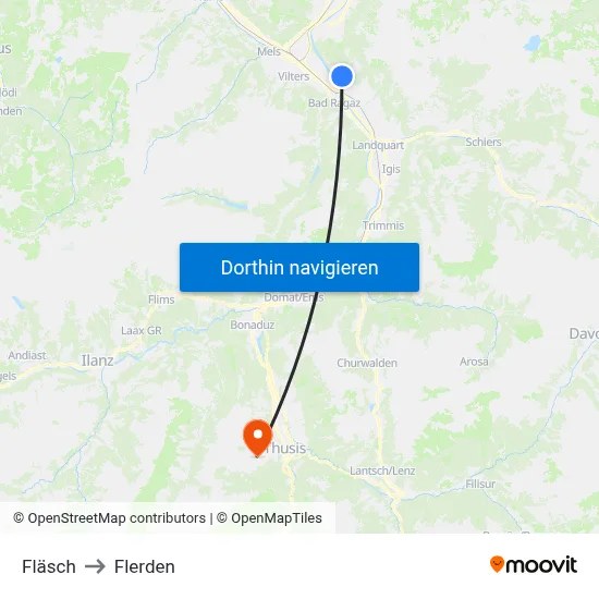 Fläsch to Flerden map