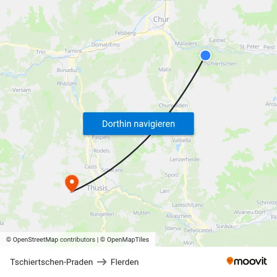 Tschiertschen-Praden to Flerden map