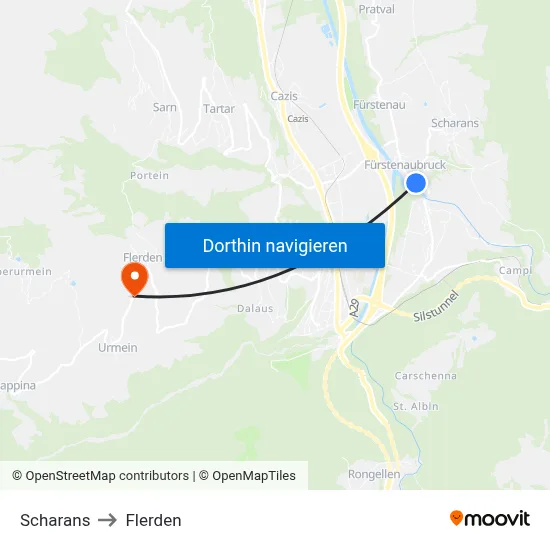 Scharans to Flerden map