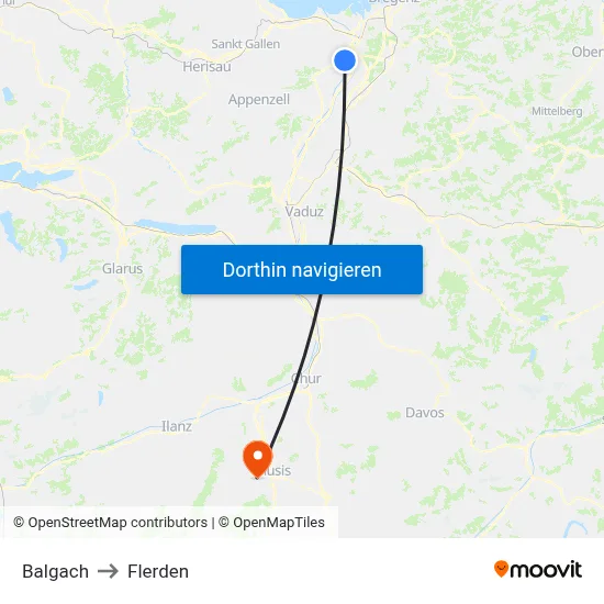 Balgach to Flerden map