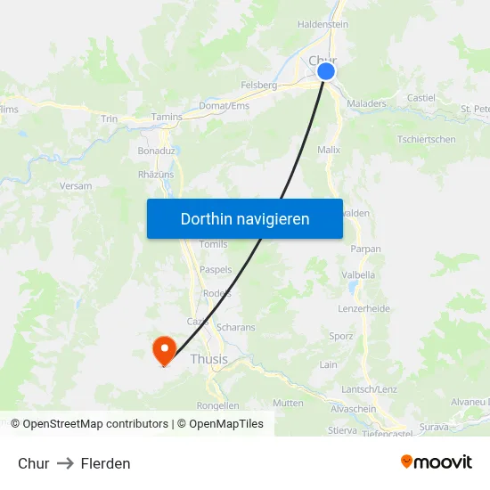 Chur to Flerden map