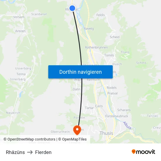 Rhäzüns to Flerden map
