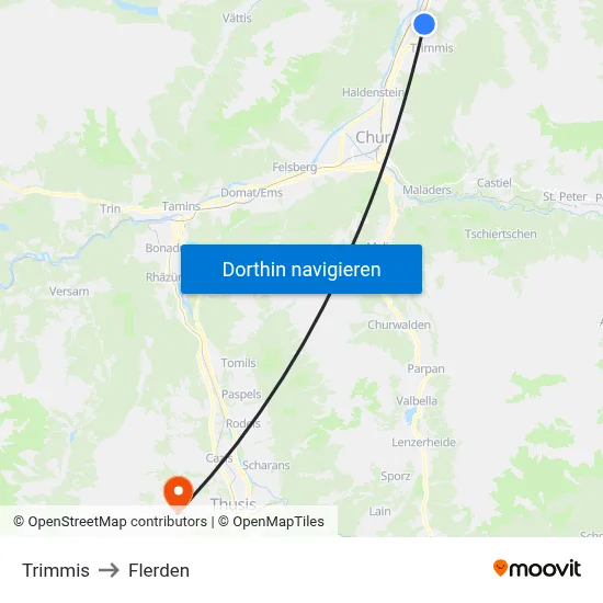 Trimmis to Flerden map