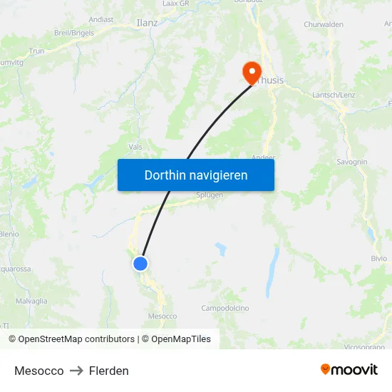 Mesocco to Flerden map
