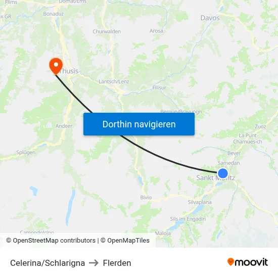 Celerina/Schlarigna to Flerden map