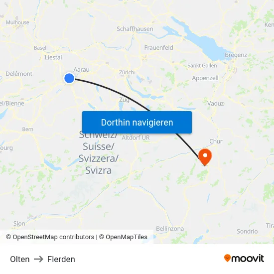 Olten to Flerden map