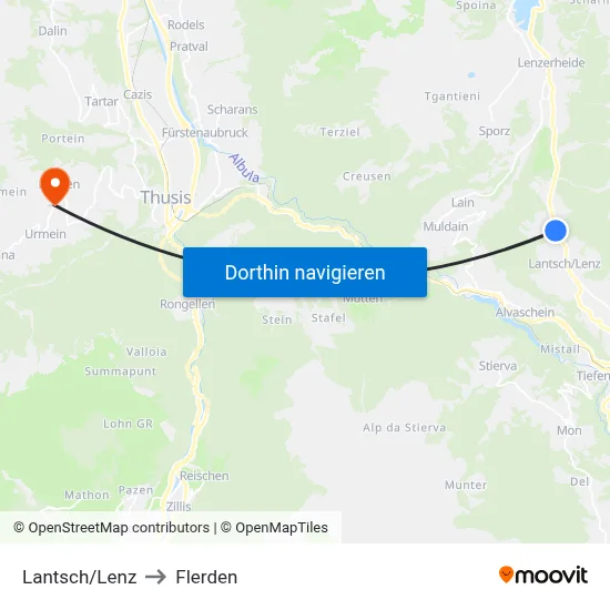 Lantsch/Lenz to Flerden map
