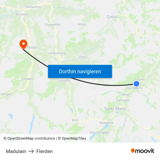 Madulain to Flerden map