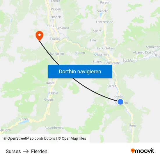 Surses to Flerden map