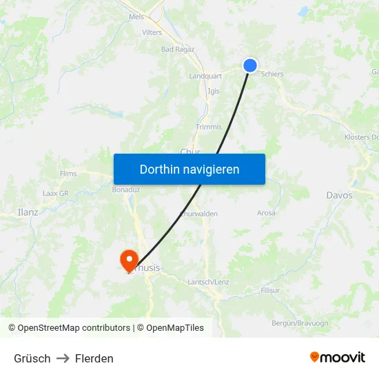 Grüsch to Flerden map