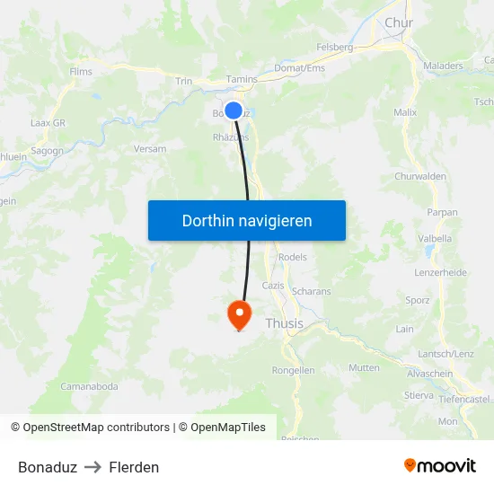 Bonaduz to Flerden map