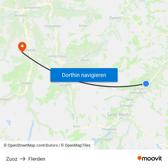 Zuoz to Flerden map