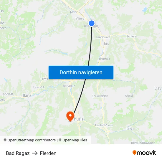 Bad Ragaz to Flerden map