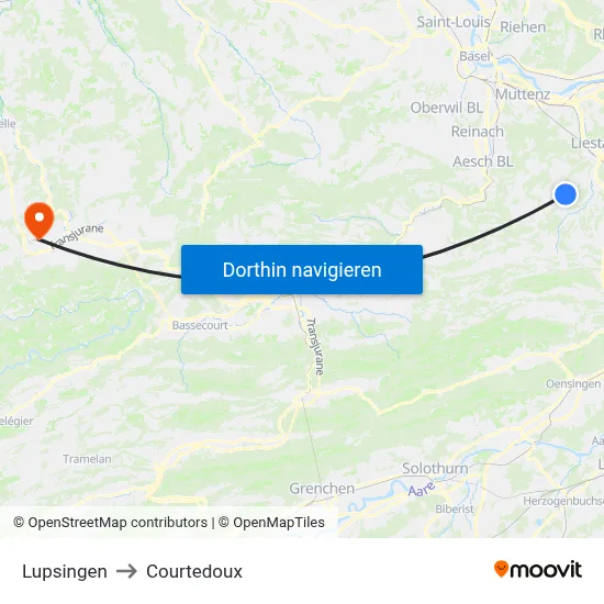 Lupsingen to Courtedoux map
