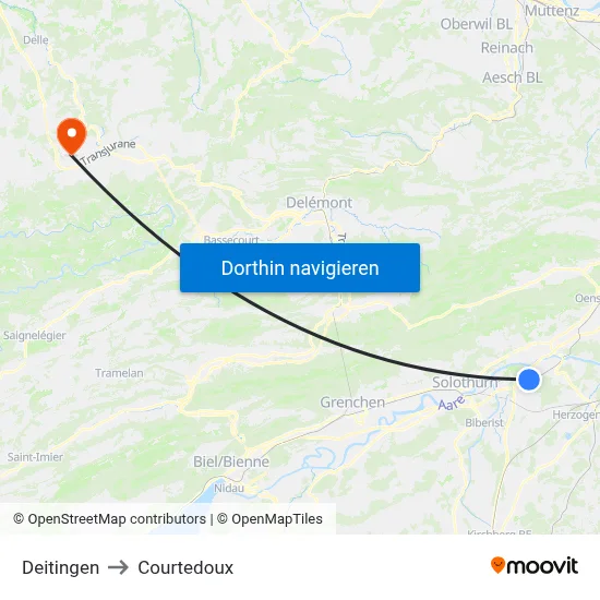 Deitingen to Courtedoux map