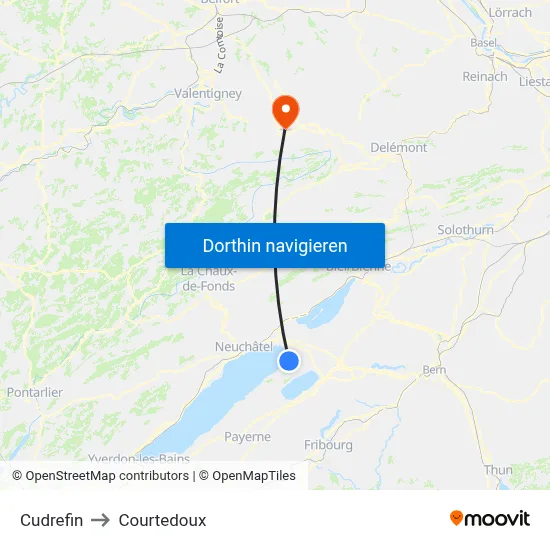 Cudrefin to Courtedoux map