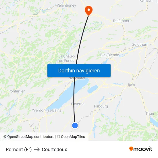 Romont (Fr) to Courtedoux map