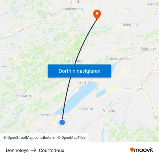Donneloye to Courtedoux map