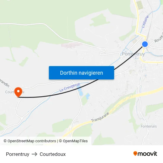 Porrentruy to Courtedoux map