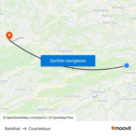 Balsthal to Courtedoux map