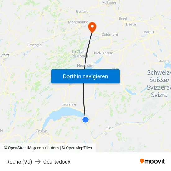 Roche (Vd) to Courtedoux map