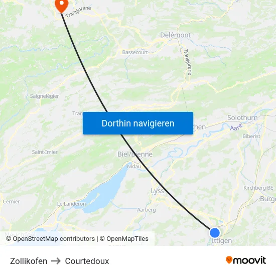 Zollikofen to Courtedoux map